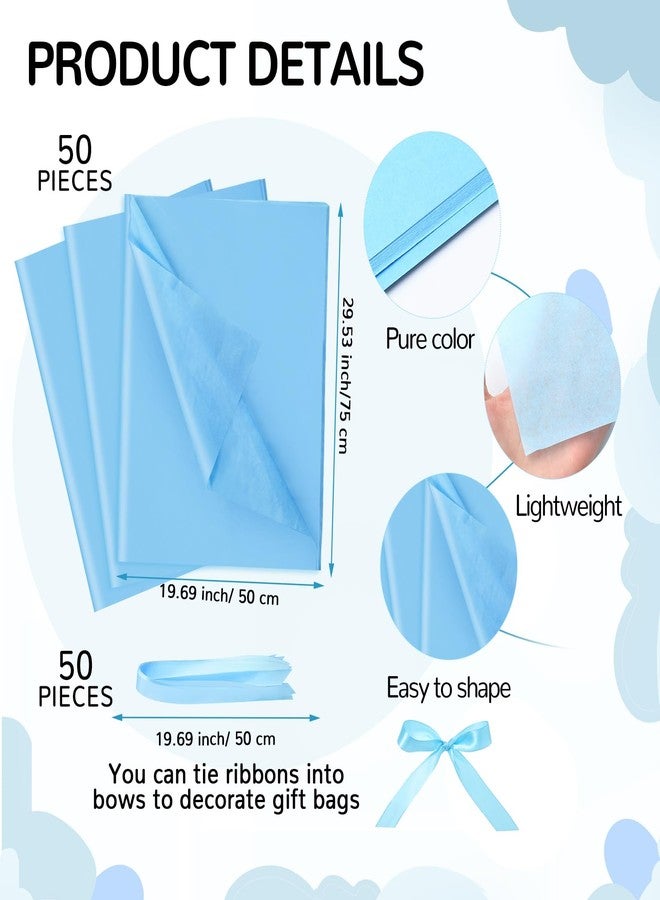 Qilery 50 Sets 8" Baby Shower Favor Bags It's a Boy Gift Bags with Handle Tissue Paper and Ribbon Bow Blue Baby Shower Party Favors for Guests Gender Reveal Birthday Supplies - Image 3